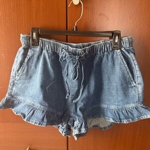 American Eagle Outfitters Blue Ruffle Hem Jean Shorts